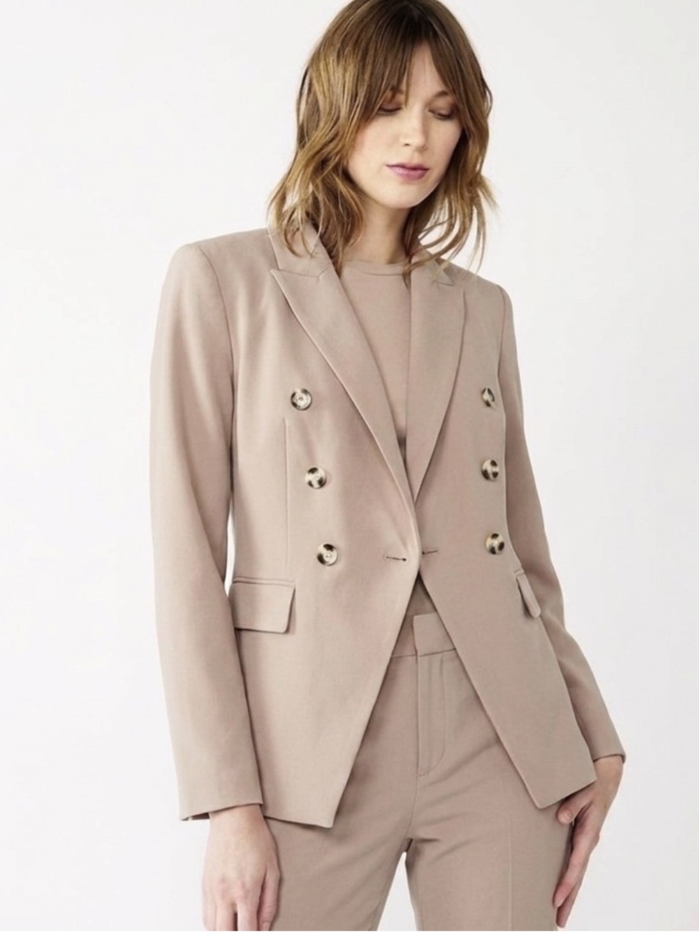 Nine West Lined Beige Double Breasted Blazer Jacket. Women’s XS